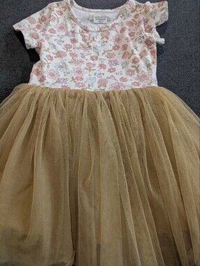 Taylor Joelle Floral And Gold Tulle Dress